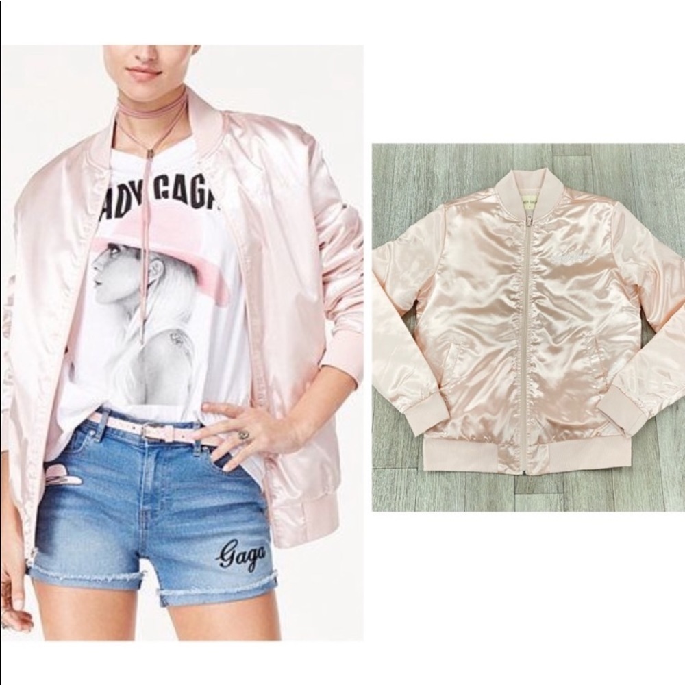 NWOT Lady Gaga Pink Satin Varsity Jackets